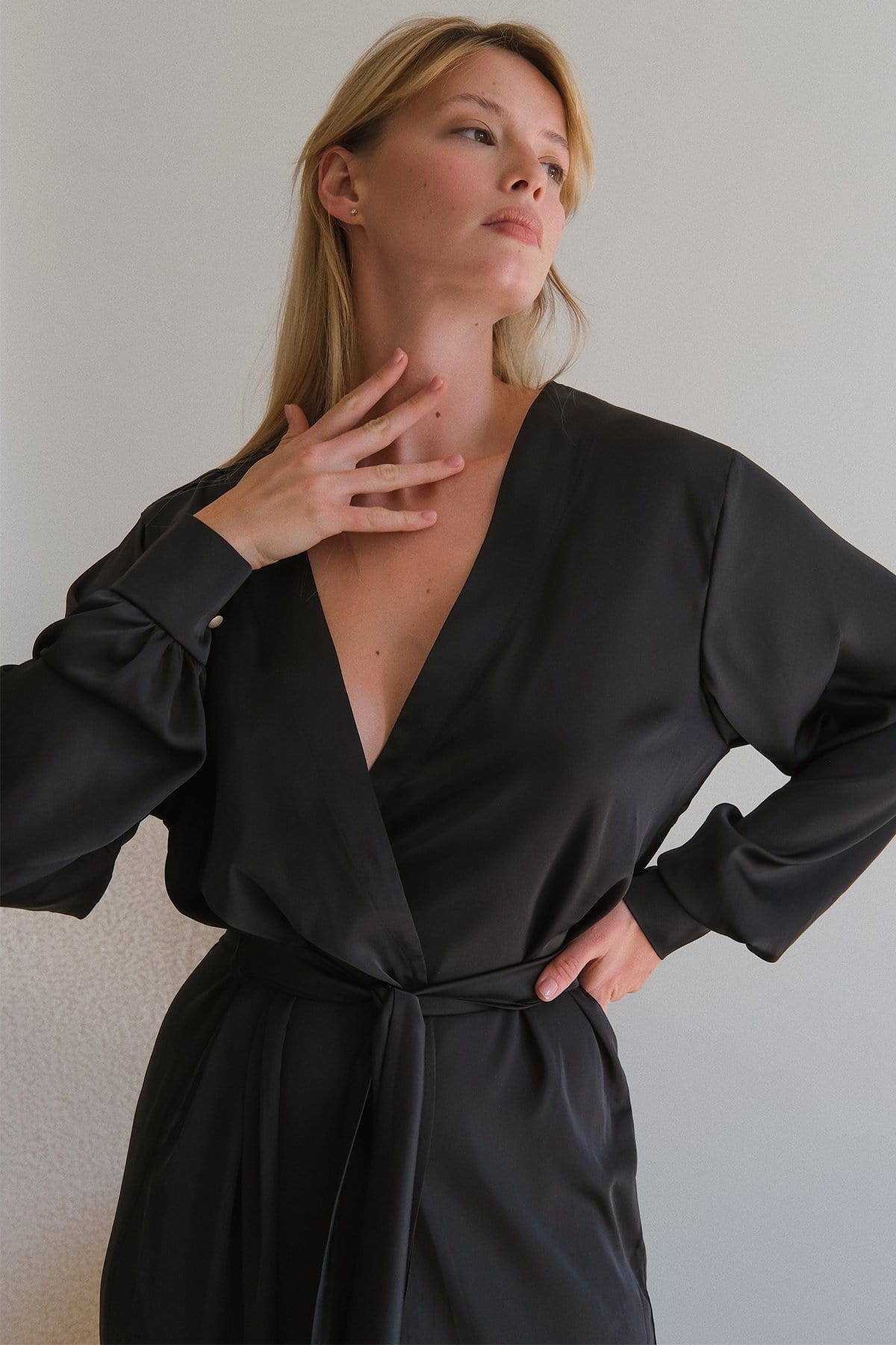 Adele Silk Long Robe with Cuffs by Angie's Showroom