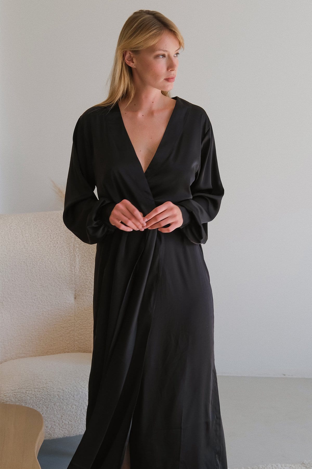 Adele Silk Long Robe with Cuffs by Angie's Showroom