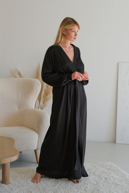 Adele Silk Long Robe with Cuffs by Angie's Showroom