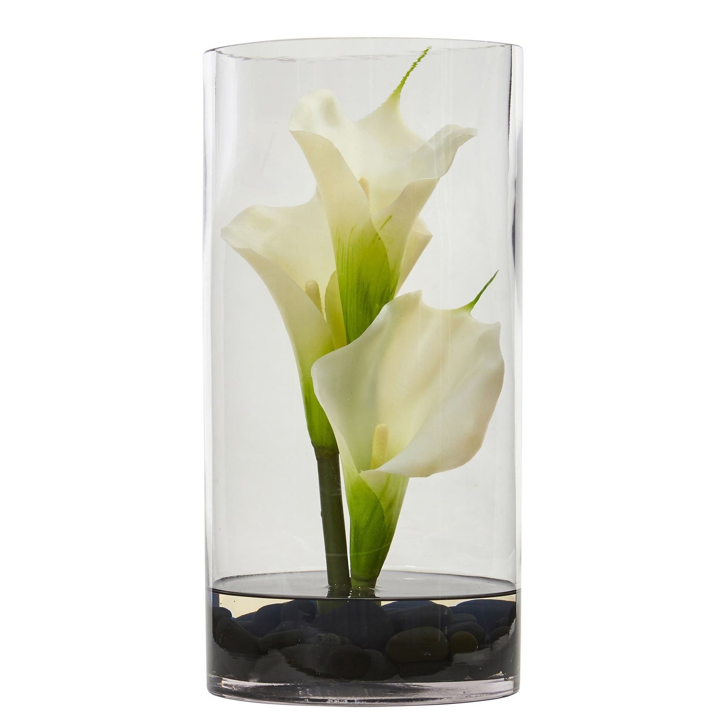 12” Calla Lily Artificial Arrangement in Cylinder Glass by Nearly Natural