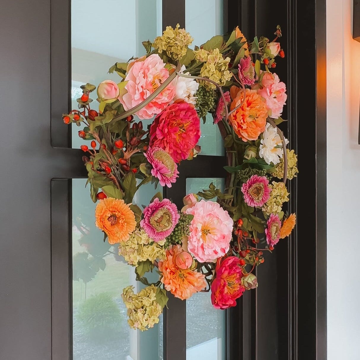 24" Mixed Peony Wreath by Nearly Natural