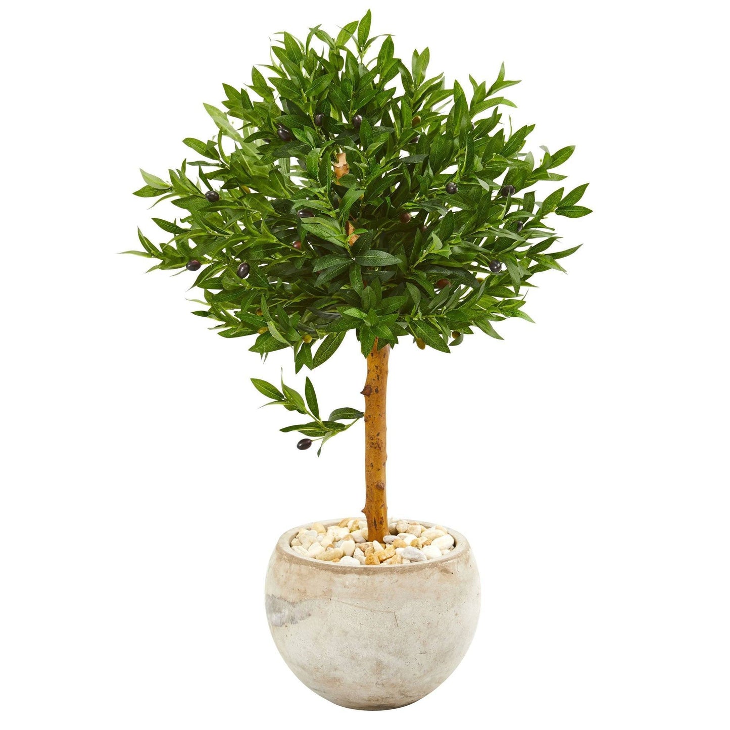38” Olive Topiary Artificial Tree in Bowl Planter(Indoor/Outdoor) by Nearly Natural