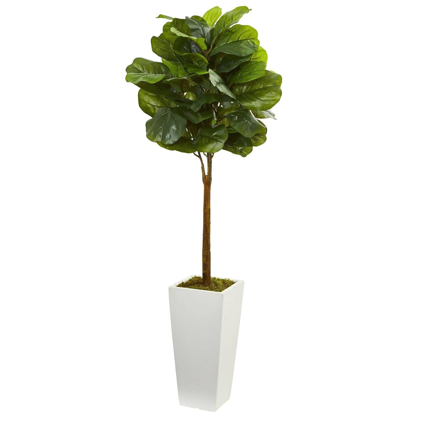 4’ Fiddle Leaf Artificial Tree in White Tower Planter by Nearly Natural