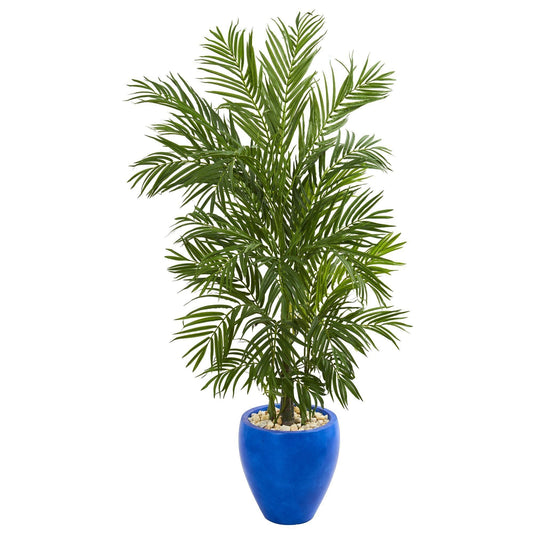 5.5’ Areca Palm Artificial Tree in Blue Planter by Nearly Natural