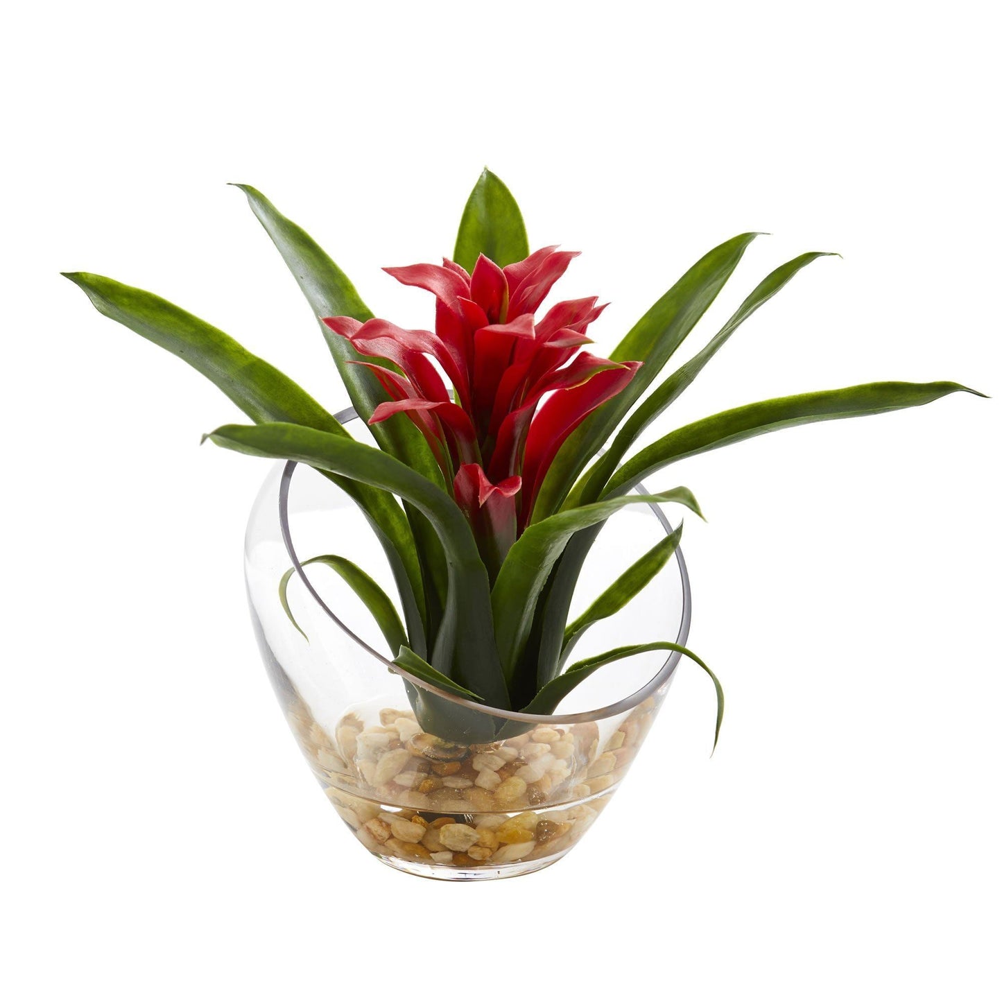 8’’ Tropical Bromeliad in Angled Vase Artificial Arrangement by Nearly Natural