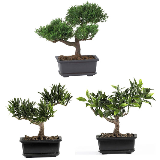 8.5" Bonsai Silk Plant Collection (Set of 3)" by Nearly Natural