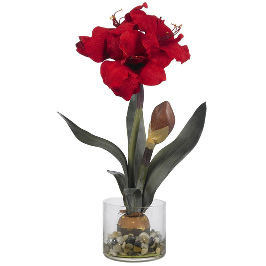 Amaryllis w/Round Vase by Nearly Natural