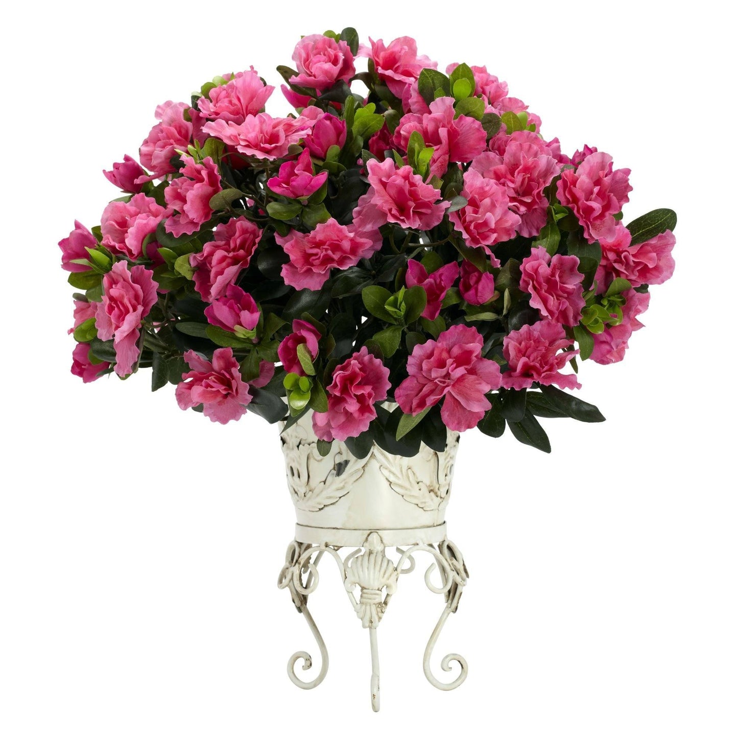 Azalea w/Metal Planter Silk Plant by Nearly Natural