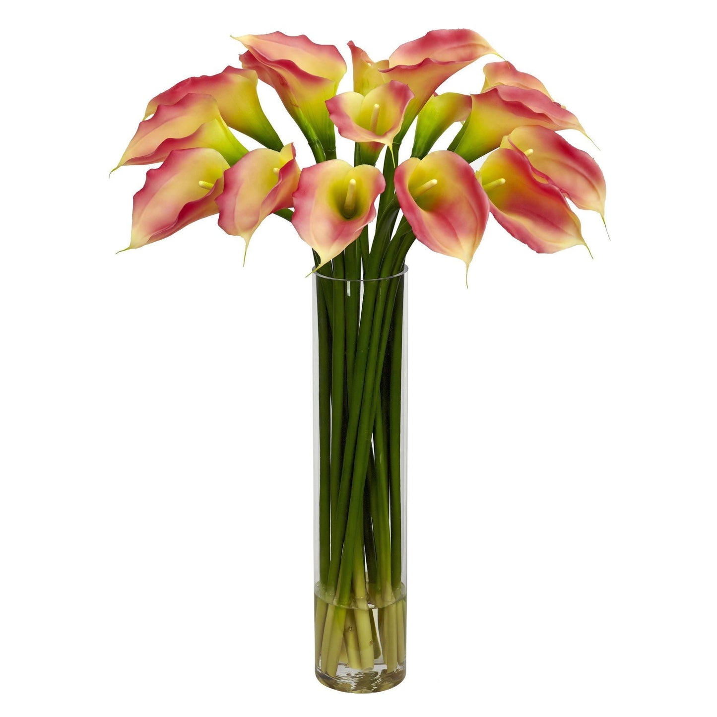 Calla Lilly w/Cylinder Silk Flower Arrangement by Nearly Natural