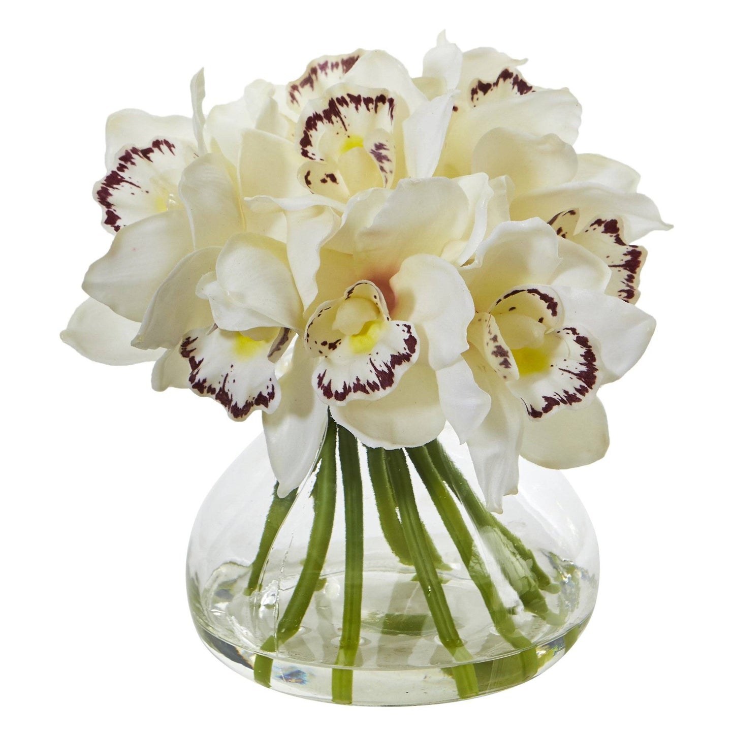 Cymbidium Silk Orchid Artificial Arrangement in Glass Vase by Nearly Natural