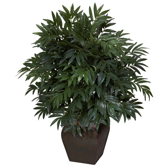 Double Bamboo Palm w/Decorative Planter Silk Plant by Nearly Natural