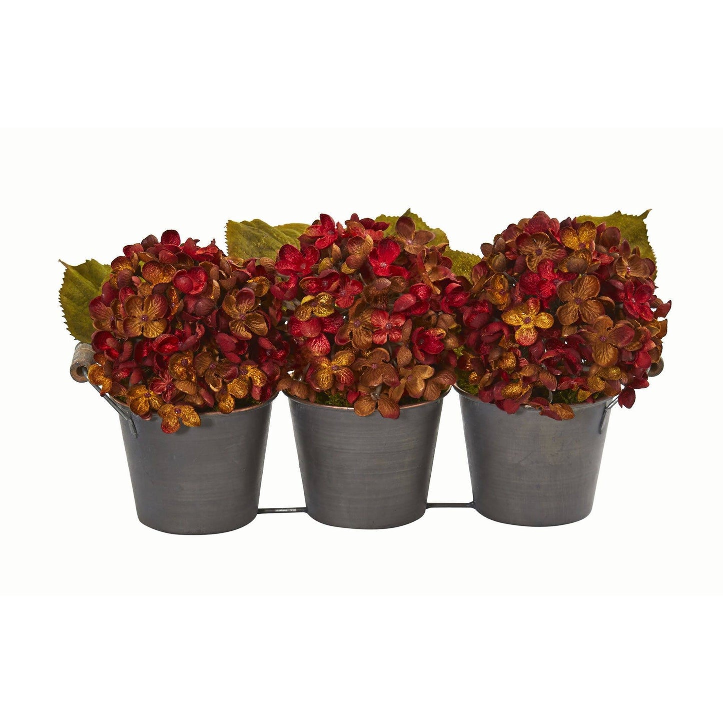 Fall Hydrangea Artificial Arrangement in Metal Planter by Nearly Natural