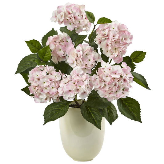 Hydrangea with White Planter by Nearly Natural