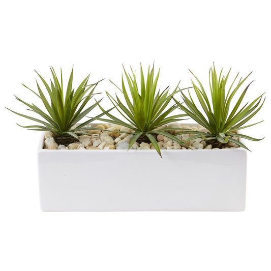 Mini Agave in Rectangular Ceramic by Nearly Natural