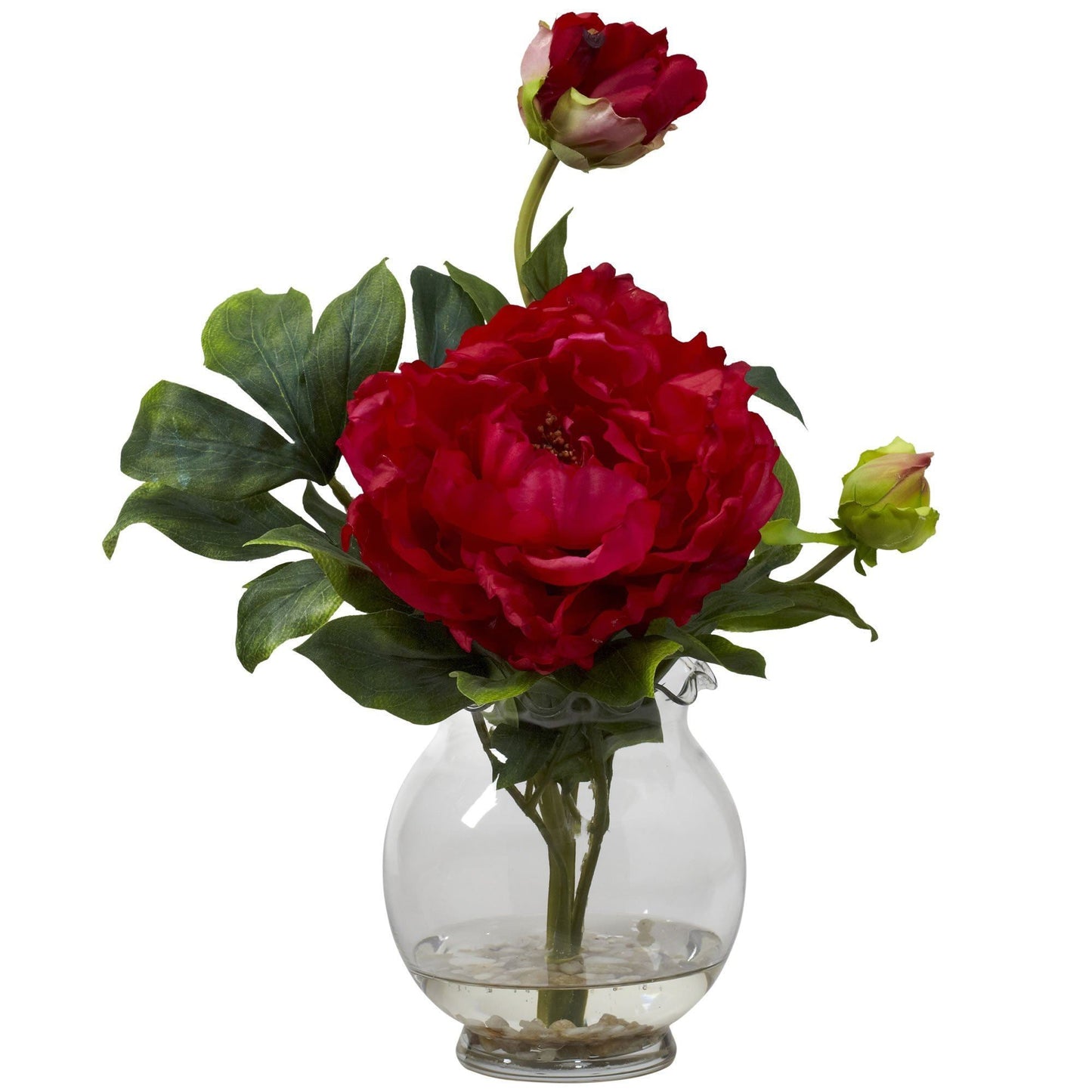 Peony w/Fluted Vase Silk Flower Arrangement by Nearly Natural