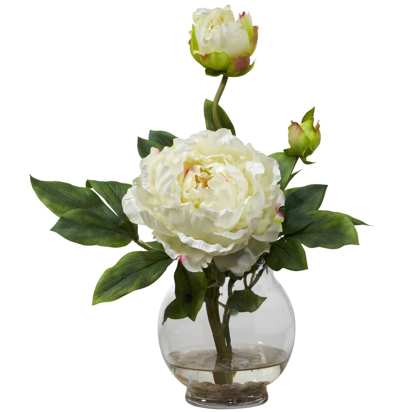 Peony w/Fluted Vase Silk Flower Arrangement by Nearly Natural