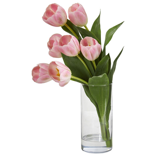 Tulip Artificial Arrangement in Cylinder Vase by Nearly Natural