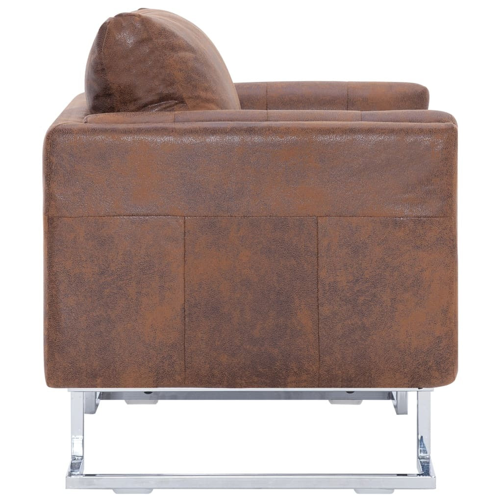 Cube Armchair Brown Faux Suede Leather by Blak Hom