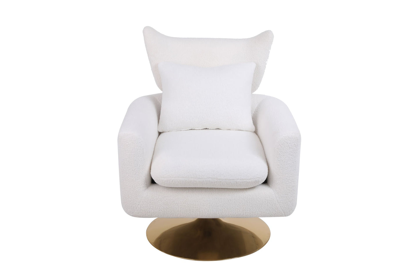 Classic Mid-Century 360-degree Swivel Accent Chair, White Teddy Fabric by Blak Hom