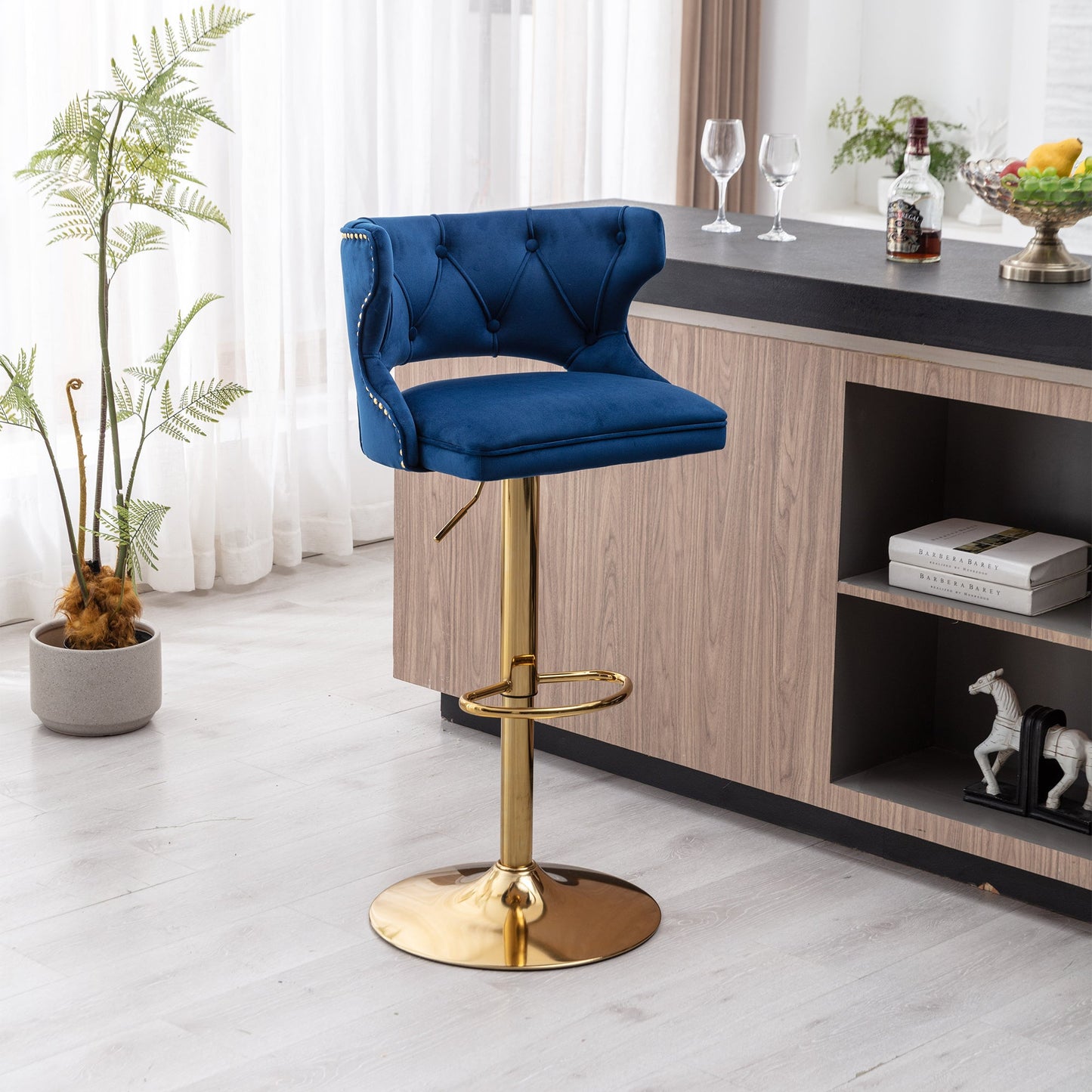 Set of 2 Modern Fashionable Velvet Bar Stools by Blak Hom