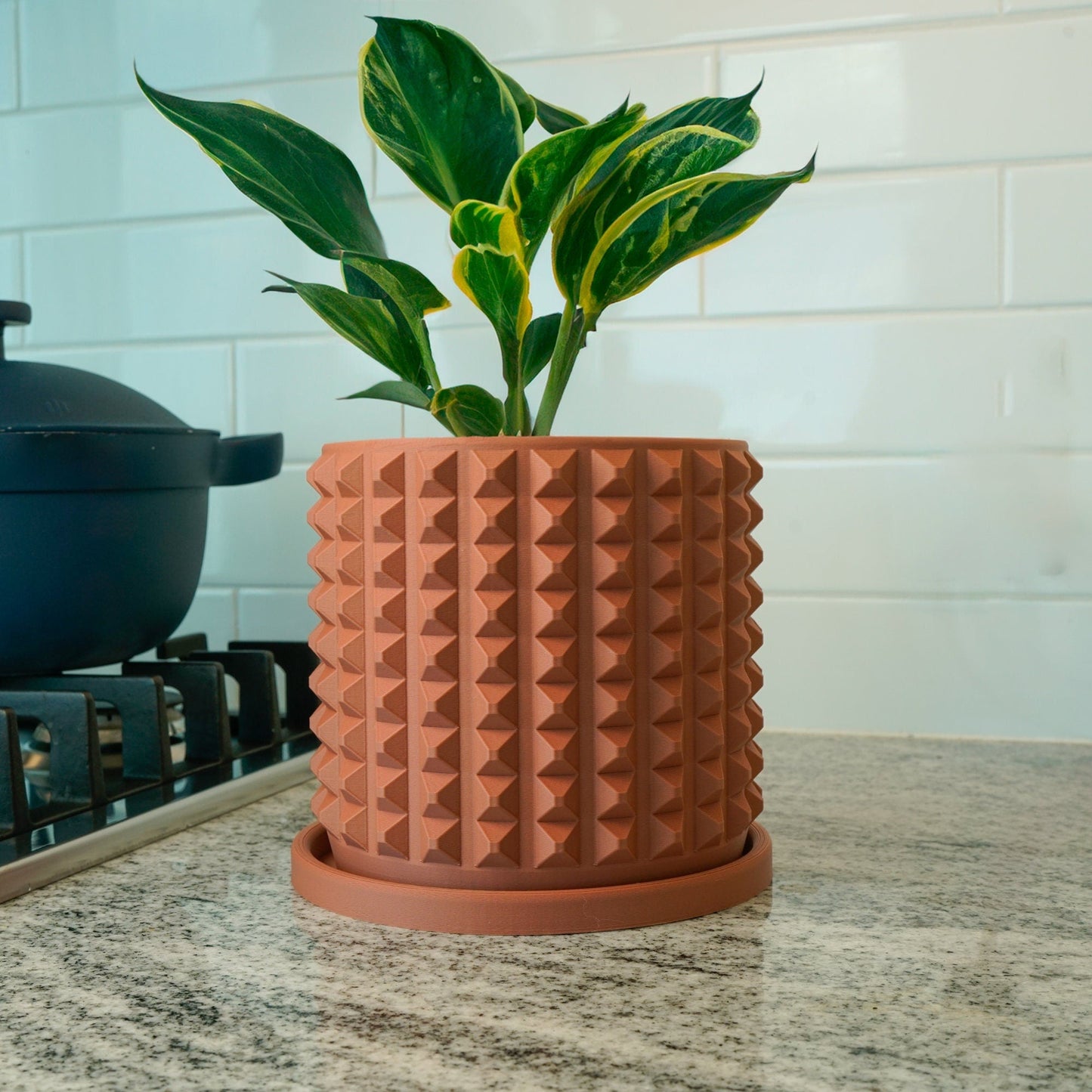 CUBIST Modern Plant Pot Unique with Drainage and Saucer, 3D Printed Planter with Unique Modern Design, Lightweight by Rosebud HomeGoods