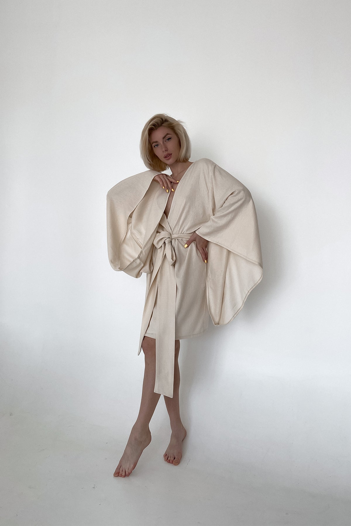 Kimono Sleeves Linen Robe by Angie's Showroom