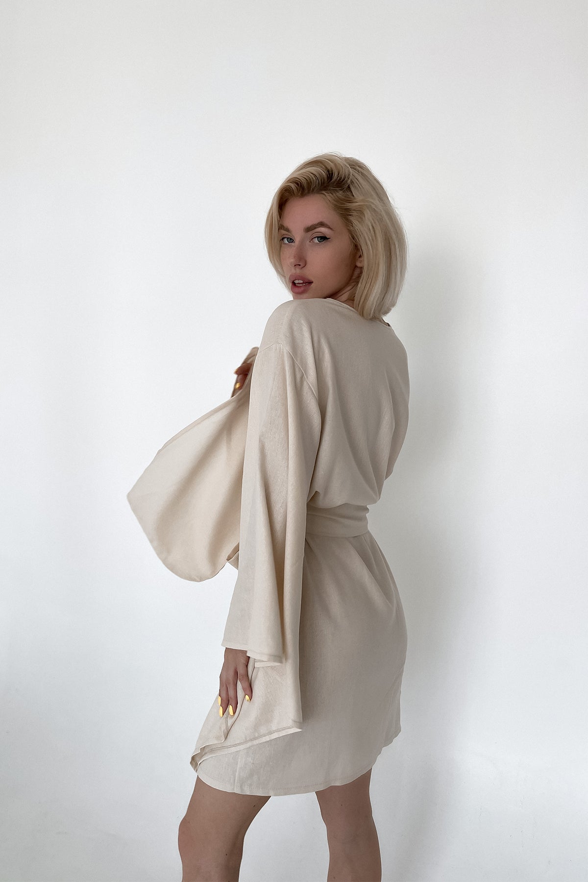 Kimono Sleeves Linen Robe by Angie's Showroom