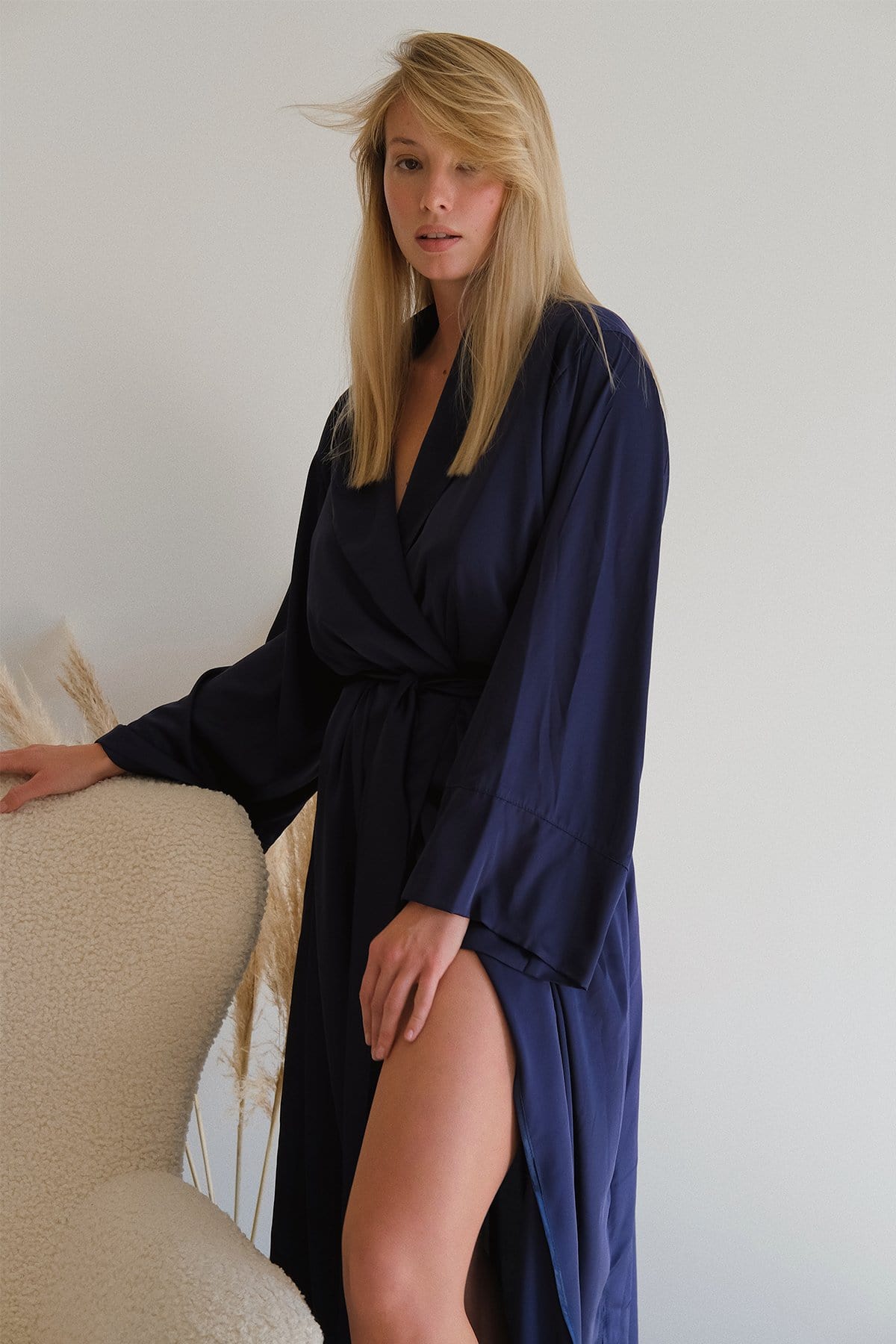 Lora Long silky robe with shawl collar by Angie's Showroom