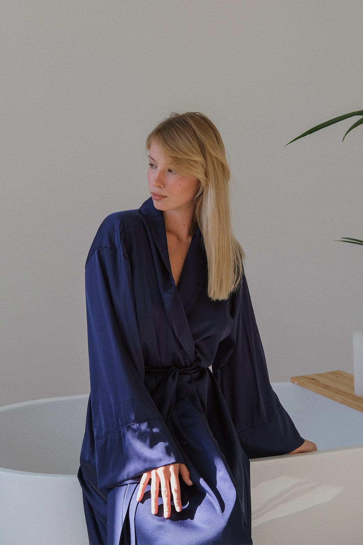 Lora Long silky robe with shawl collar by Angie's Showroom