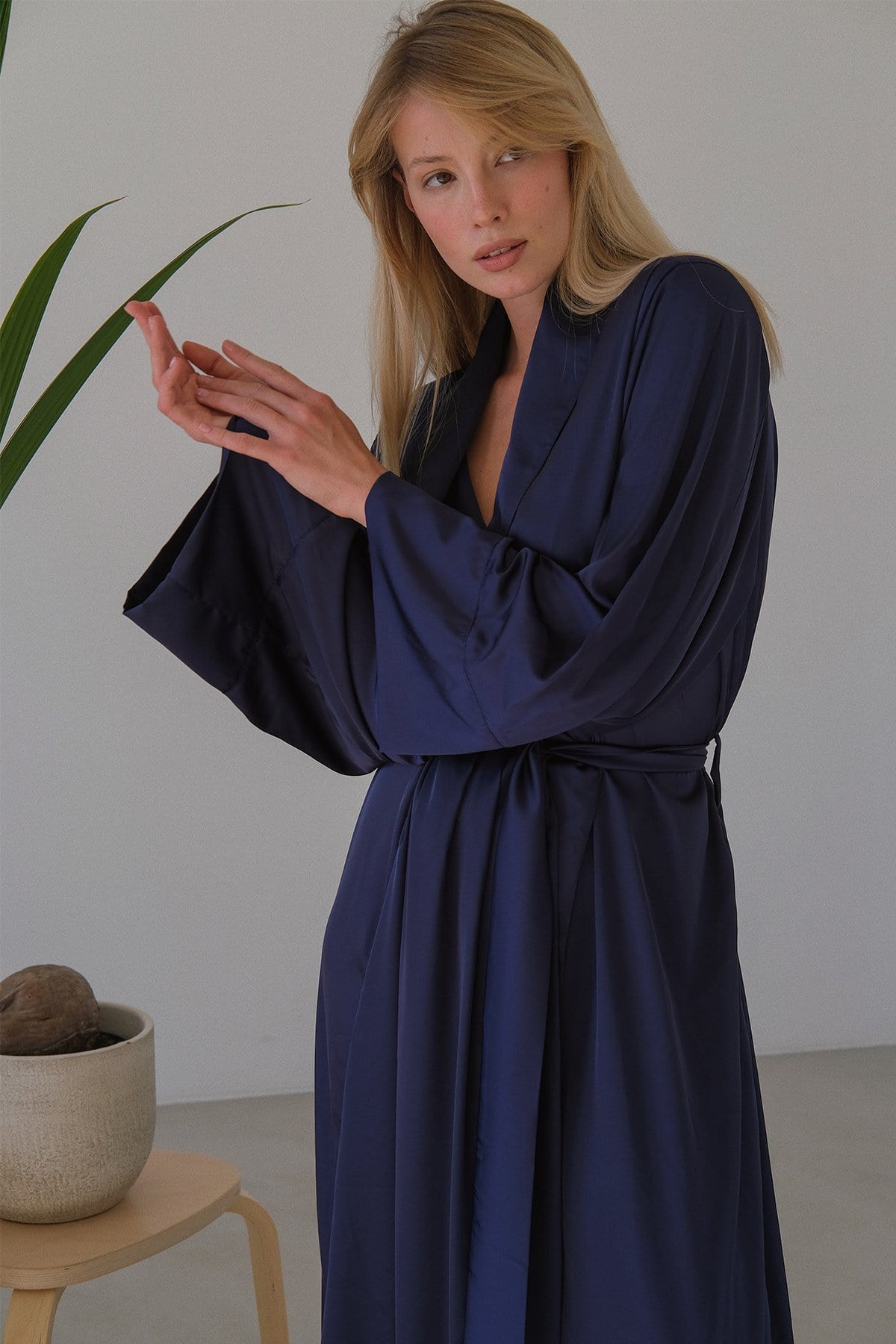 Lora Long silky robe with shawl collar by Angie's Showroom