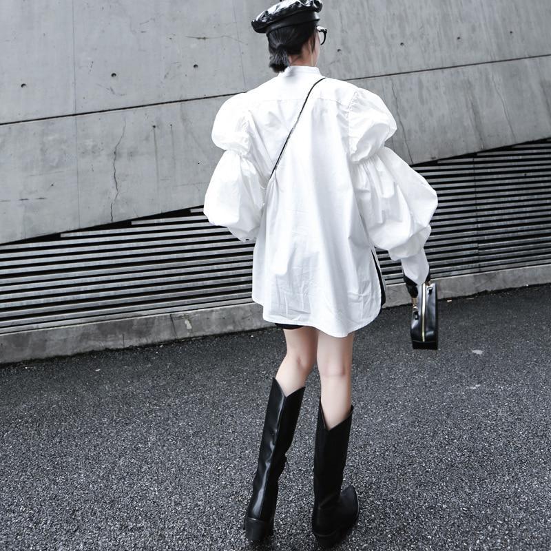 Daoko Pleated Puff Long Sleeve Shirt - White by Marigold Shadows