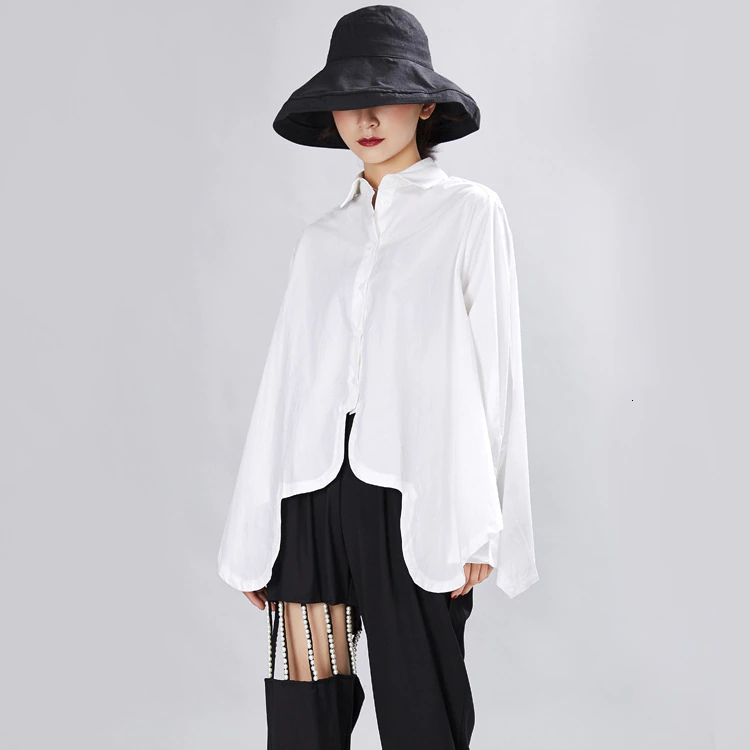 Sonoya Lapel Long Sleeve Irregular Hem Shirt by Marigold Shadows