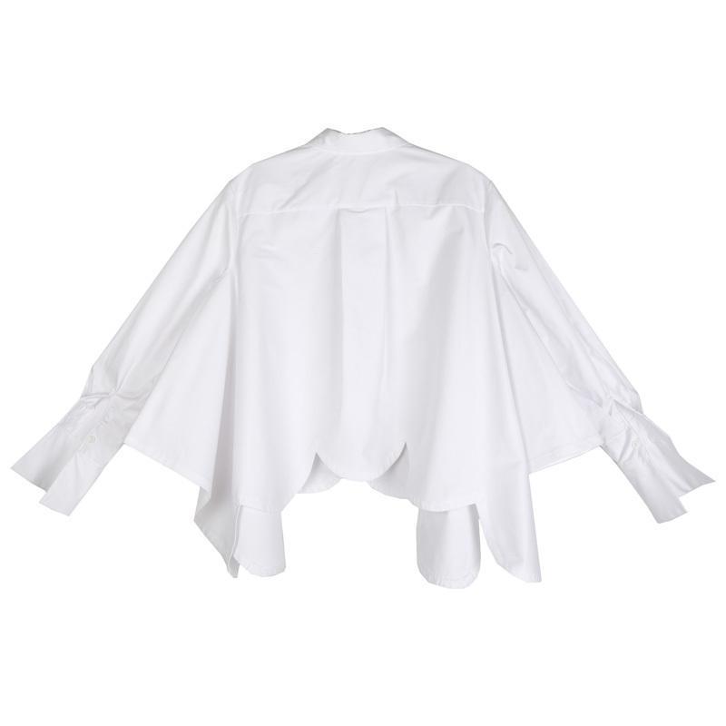 Sonoya Lapel Long Sleeve Irregular Hem Shirt by Marigold Shadows