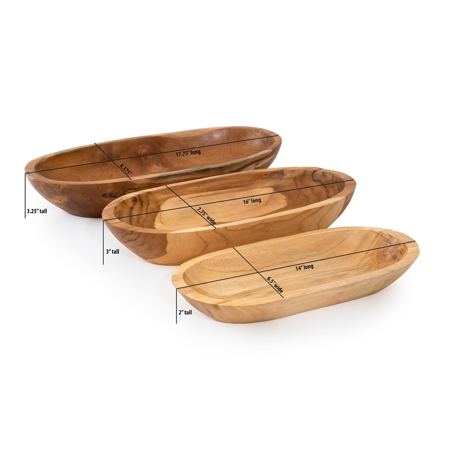 Teak Wood Oval Bowls Set of 3 by Andaluca Home