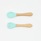 Baby Food Grade Wooden Handles Silicone Spoon Fork Cutlery by MyKids-USA™