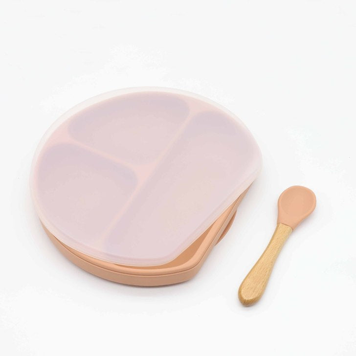 Baby Silicone Compartment Plate With Wooden Spoon by MyKids-USA™