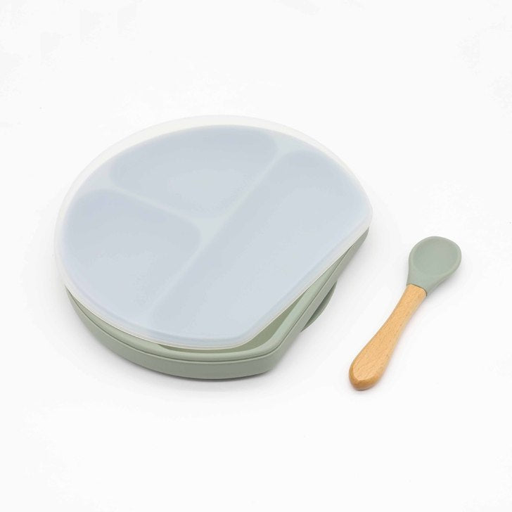 Baby Silicone Compartment Plate With Wooden Spoon by MyKids-USA™