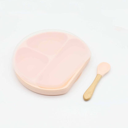 Baby Silicone Compartment Plate With Wooden Spoon by MyKids-USA™