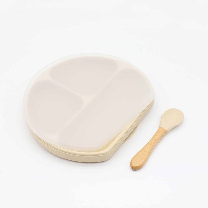 Baby Silicone Compartment Plate With Wooden Spoon by MyKids-USA™