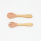 Baby Food Grade Wooden Handles Silicone Spoon Fork Cutlery by MyKids-USA™