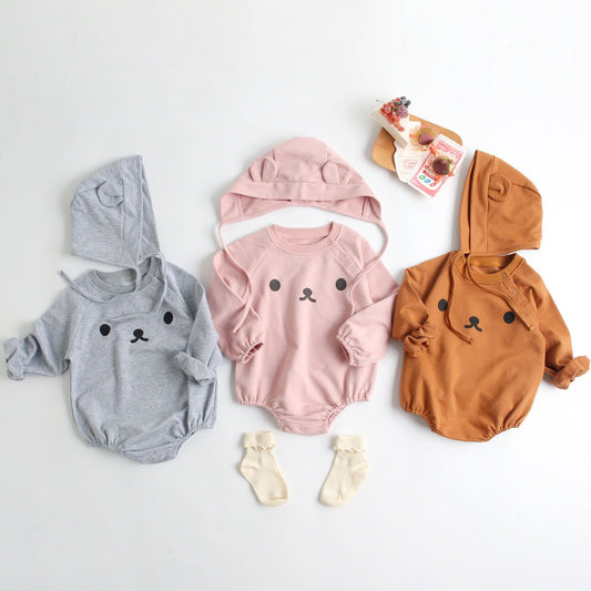 Baby 1pcs Cartoon Print Pattern Long Sleeved Cotton Triangle Onesies With Hat by MyKids-USA™