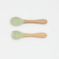 Baby Food Grade Wooden Handles Silicone Spoon Fork Cutlery by MyKids-USA™