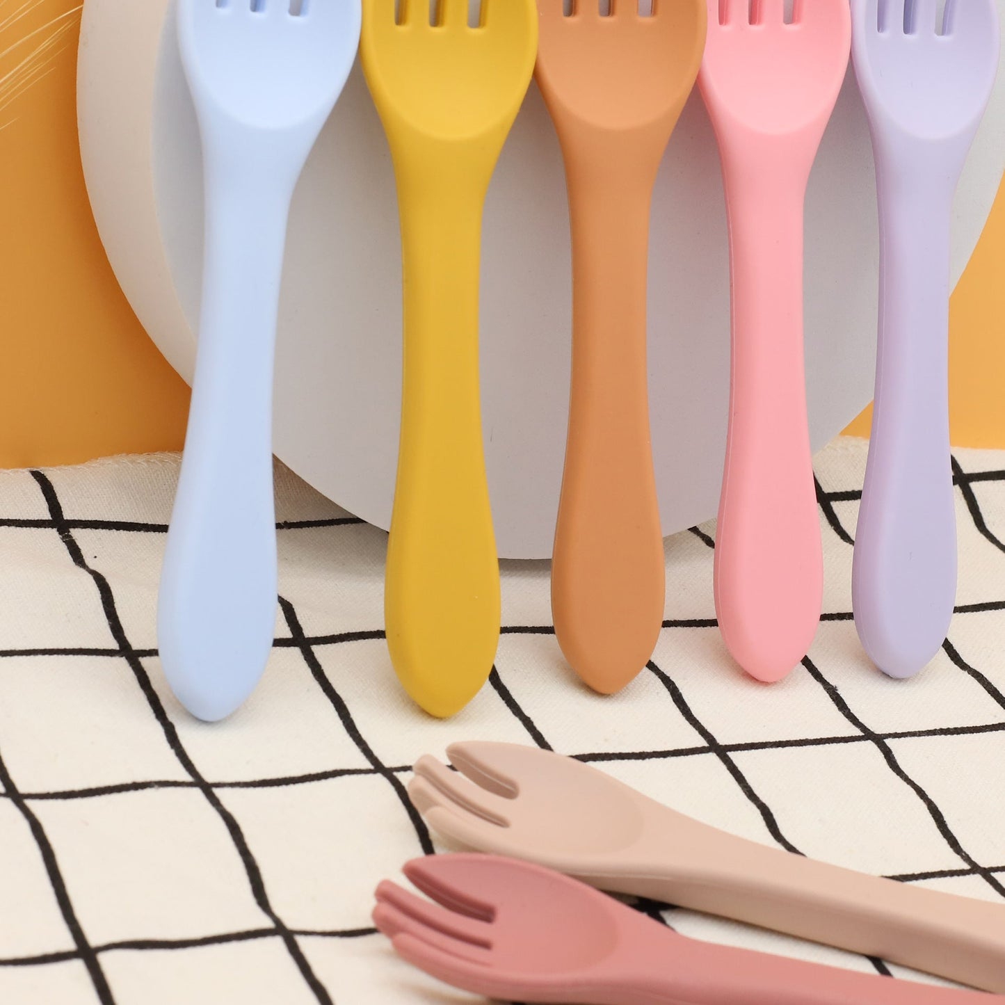 Baby Food Grade Complementary Food Training Silicone Spoon Fork Sets by MyKids-USA™