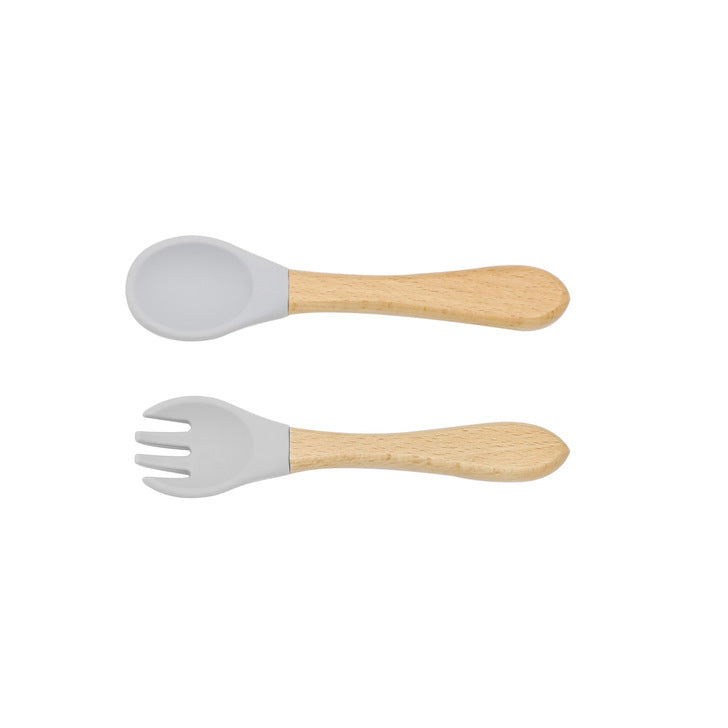 Baby Food Grade Wooden Handles Silicone Spoon Fork Cutlery by MyKids-USA™