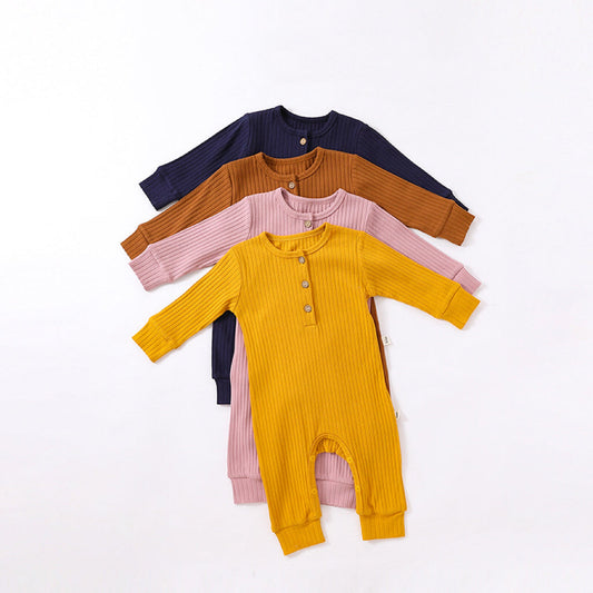 Baby Boy And Girl Solid Color Quarter Button Design Jumpsuit by MyKids-USA™