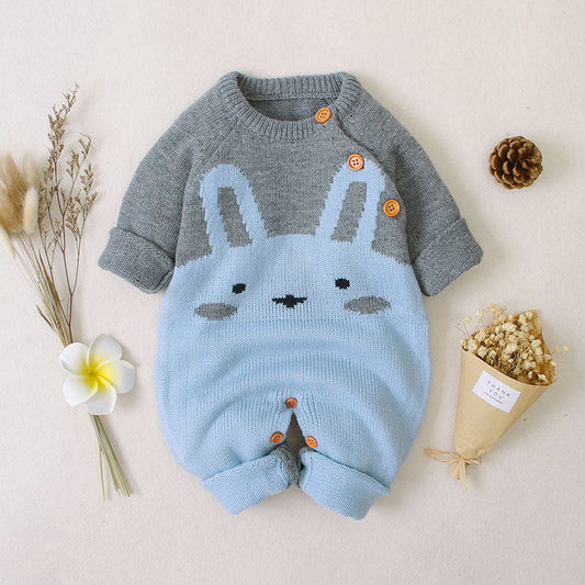 Baby 1pcs Cartton Bunny Graphic Contrast Design Shoulder Button Design Knitted Romper by MyKids-USA™