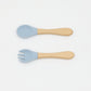 Baby Food Grade Wooden Handles Silicone Spoon Fork Cutlery by MyKids-USA™