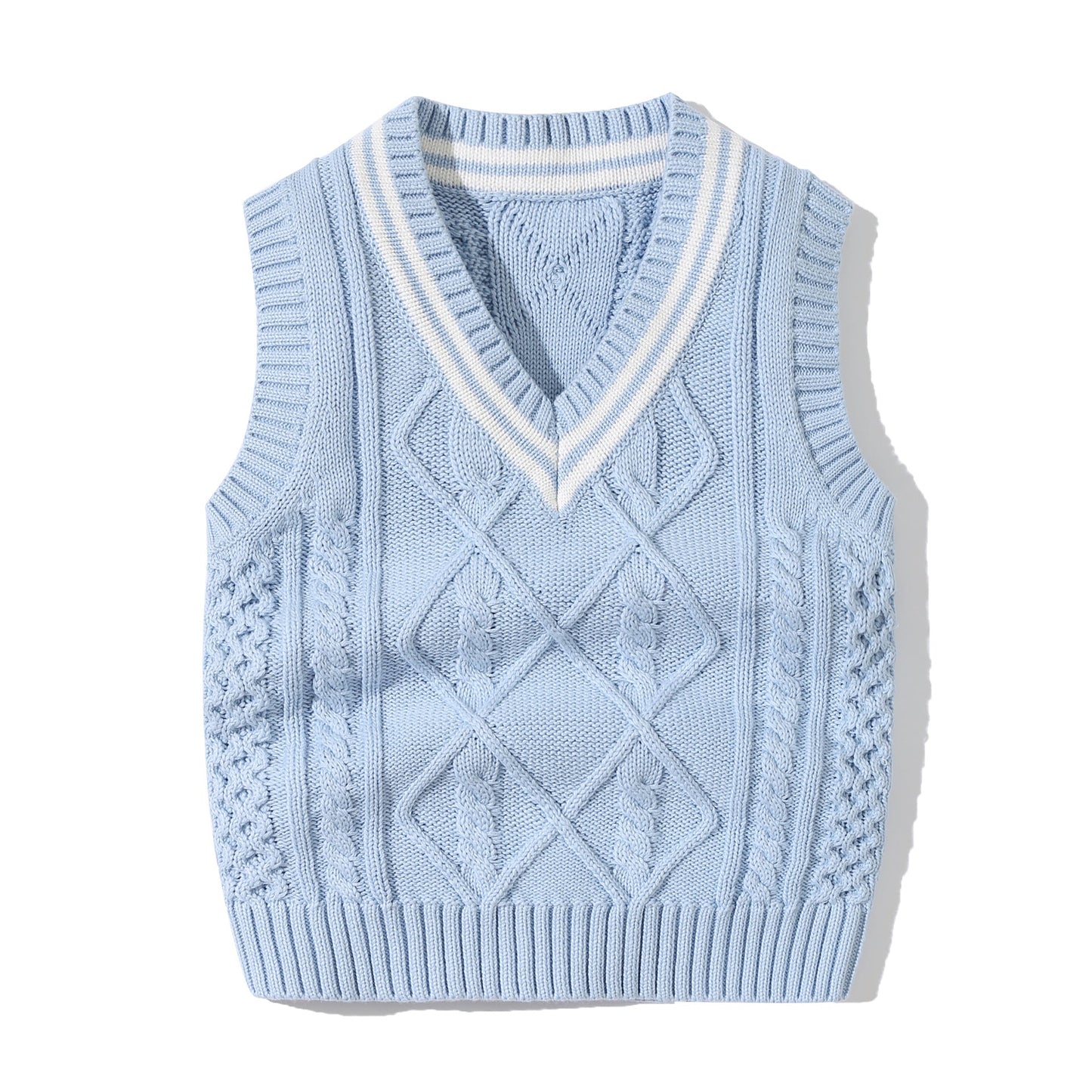 Baby Crochet Knitting Pattern Striped V-Neck Design College Style Sleeveless Vest Sweater by MyKids-USA™