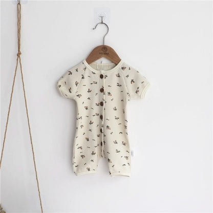 Baby 1pcs Allover Floral Graphic & Solid Single Breasted One PieceJumpsuit by MyKids-USA™