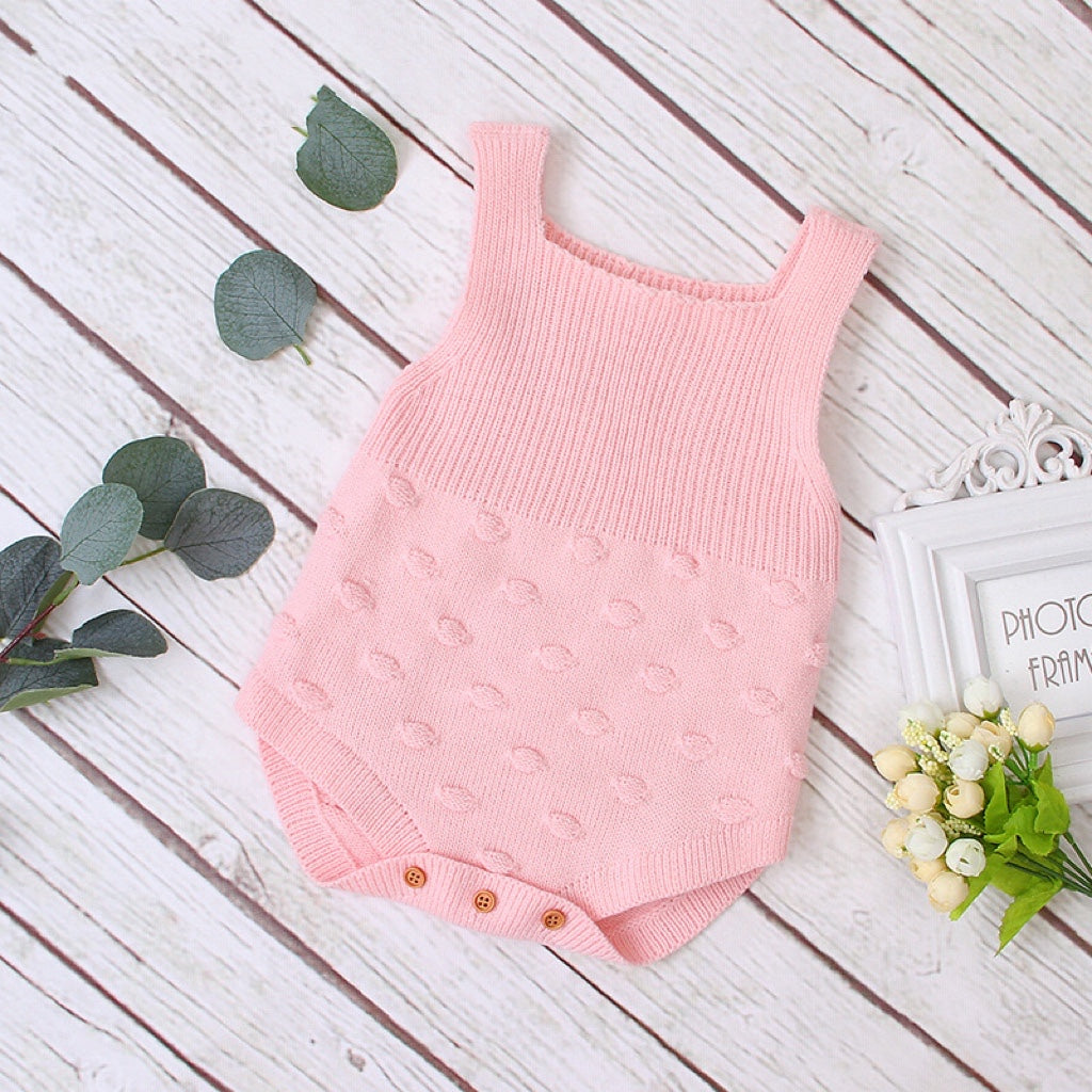 Baby Girl 1pcs Round Point Patched Design Sleeveless Knitted Onesies Bodysuit by MyKids-USA™